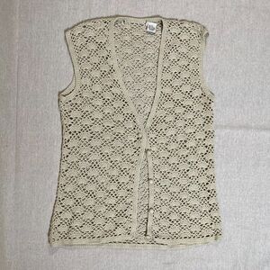 Vintage Crocheted Silk and Cotton Vest Beige - Large